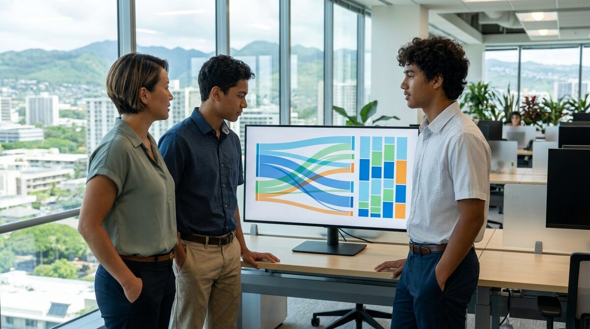 Hawaiʻi student intern collaborating with a mentor in a technology workplace